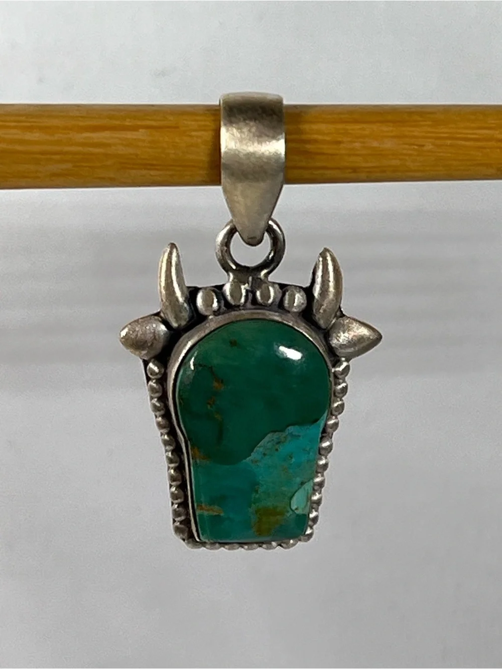Solid Sterling Silver Mohave Turquoise Gemstone Cow Steer Pendant